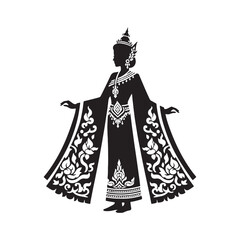 Obraz premium Graceful Chut Thai Vector Silhouette – Traditional Thai Dress, Elegant Draping, Cultural Heritage, Ornate Details, Timeless Beauty, and Royal Femininity. 