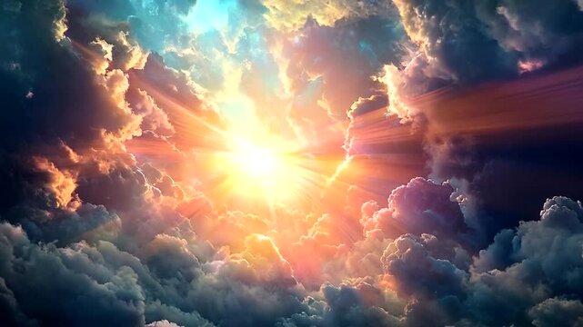 Radiant sun breaking through dramatic clouds