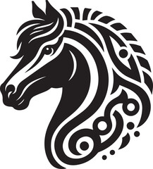 Black and White Berber Horse Vector Illustration – High-Quality Line Art Design