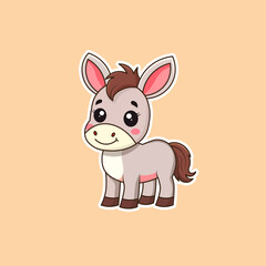Cute Baby Donkey Cartoon Illustration.