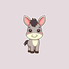 Cute Donkey Cartoon Illustration Sticker.