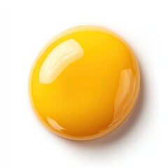 Egg yolk, close-up, isolated.  A bright, round yolk, glistening, sits atop a white background.  It displays a smooth, rich yellow color, reflecting light