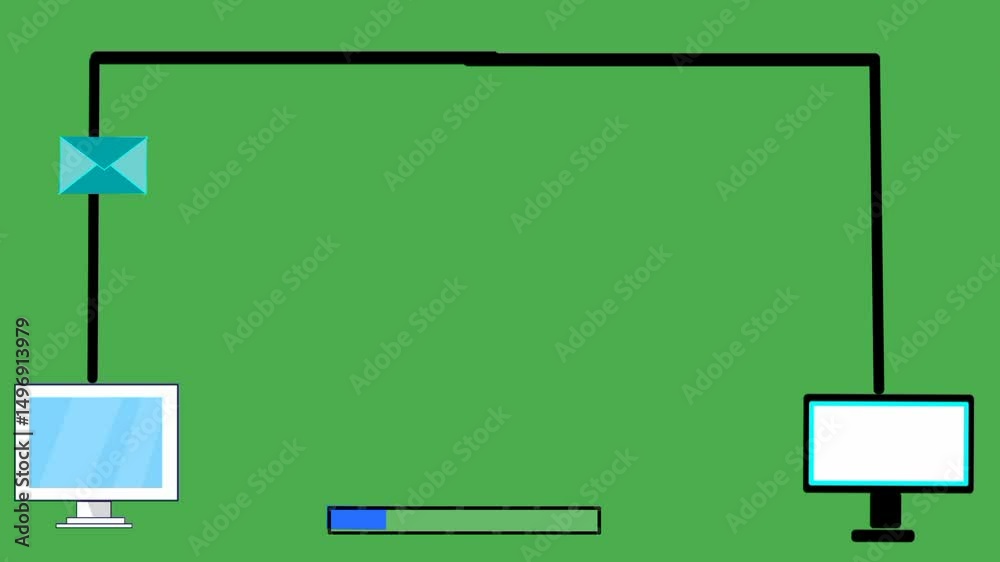 Poster email sending process animation with copy space. sending an email from one computer to another. a di