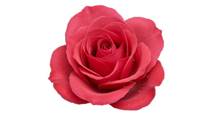 Blooming Red Rose Flower with Water Droplets on White Background