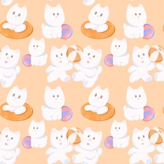 Adorable White Dog Summer Seamless on pastel Orange