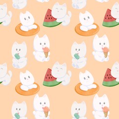 Adorable White Dog Summer Seamless on pastel Orange