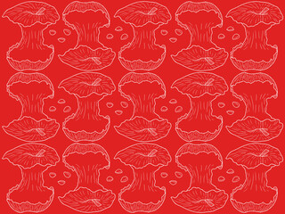 seamless pattern with apple bite. hand drawn outline on harvest season vibes background. high resolution for design with a whimsical and enchanting red theme