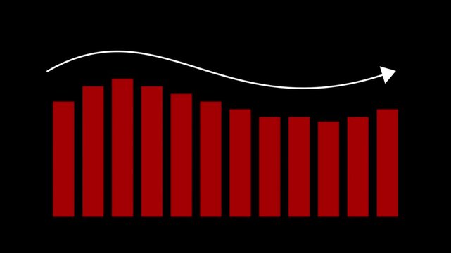 Declining Bar Graph with Downward Trend Arrow