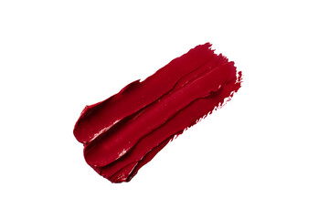 Red lipstick swatch smudged texture isolated on white with  for background. Beauty concept