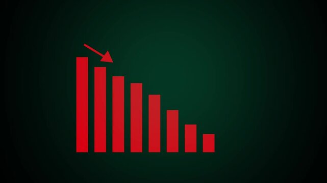 Animated down graph icon designed business or finance concept icon. business loss graph show chart. AND black background . 4k video animation .
