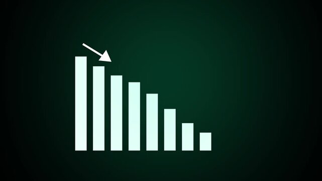 Animated down graph icon designed business or finance concept icon. business loss graph show chart. AND black background . 4k video animation .