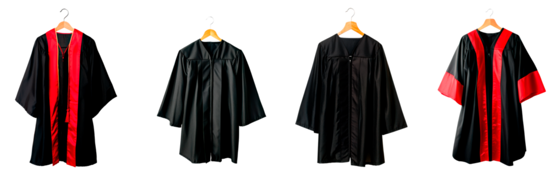 Set of graduation gown hanging on a hanger isolated on transparent background
