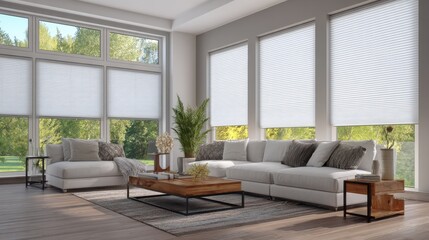 cellular shades with honeycomb design in a modern home providing energy efficiency and thermal insulation while offering stylish light control and privacy in a sleek interior.