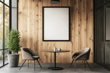 Interior mockup with frame and chairs on white background