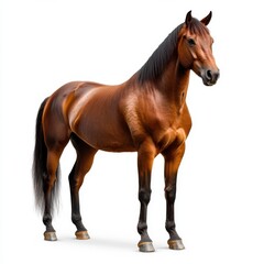 Obraz premium Majestic brown horse standing gracefully in a studio, isolated on white background