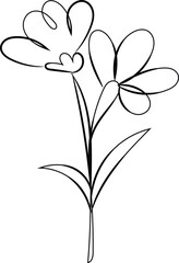 Elegant Line Art Drawing of Two Simple Flowers with Stem and Leaves