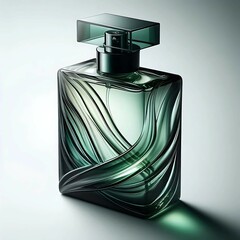 elegantly crafted perfume bottle with rich green shades and a refined, eye-catching cap