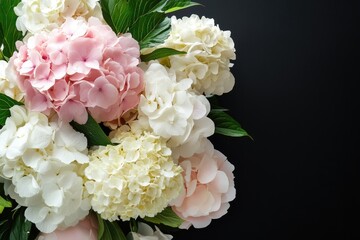 Obraz premium Pastel hydrangea bouquet on black background