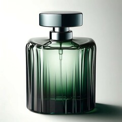 elegant perfume bottle with stylish dark and light green shades, with more refined cap