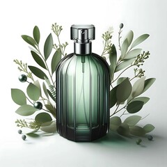 stylish perfume bottle with rich green shades and a beautifully enhanced cap