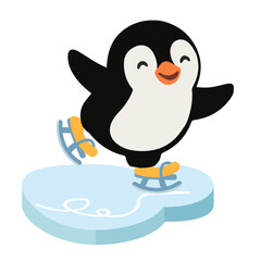 Cartoon Penguin Ice Skating Illustration