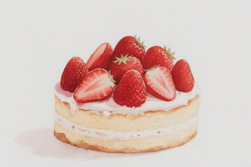 Watercolor Painting of a Strawberry Cake