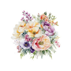 Colorful botanical blooming flower elegance watercolor bouquet. Watercolor Flower, Painting on canvas, Illustration	