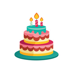 Birthday Cake Vector Illustration on White Background