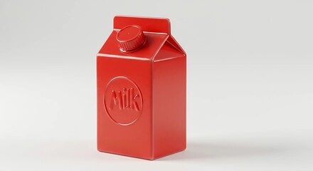 Red cardboard milk or juice carton with white cap. Blank packaging mockup for food beverage. Minimalist design for product presentation on white background.