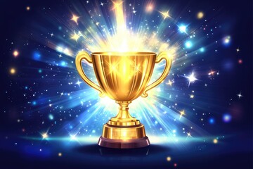 Golden trophy amidst bright explosion of light