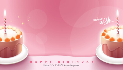 Happy Birthday celebration typography design with 3d birthday cake for greeting card, poster or banner. Vector illustration