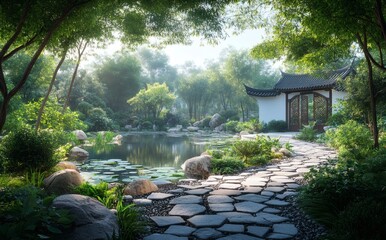 Naklejka premium Peaceful Chinese Garden Oasis