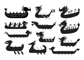 Dragon Boat vector, Dragon Boat Clipart, Dragon Boat silhouette	