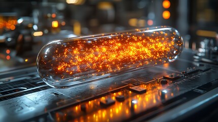 High-tech capsule glows with fiery data in lab