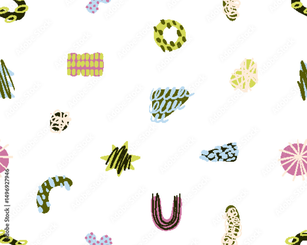 Aufkleber seamless abstract pattern. geometric doodle-style shapes, scribbles, endless texture, repeating back