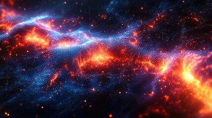 Naklejka premium Colorful cosmic waves with glowing particles in space