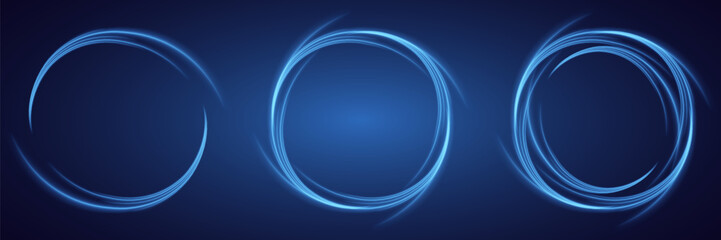 Blue neon ring. Glowing circle. Glow effect. Abstract light lines of movement and speed.Vector.