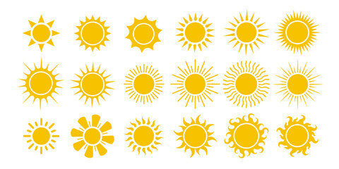 sunny sun sunlight solar heat weather temperature icon set symbol vector collection