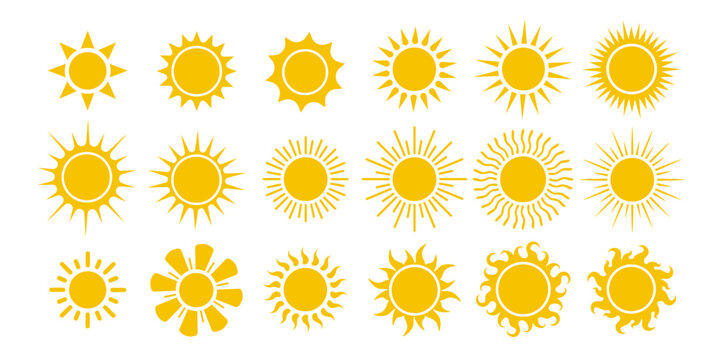 sunny sun sunlight solar heat weather temperature icon set symbol vector collection