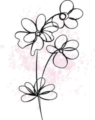 Elegant Line Art Flowers with Pink Watercolor Splashes