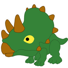 Adorable cartoon illustration of a green triceratops dinosaur standing in a side view