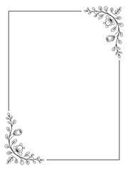 Minimal hand-drawn floral corner border frame with blank center for text or invitations