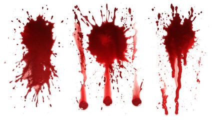 Three blood splatter patterns isolated on a white background