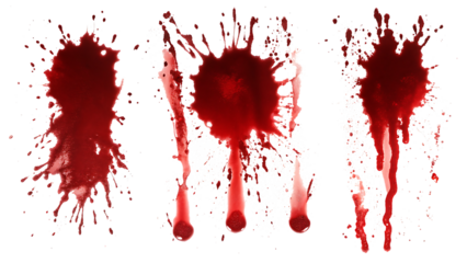 Three blood splatter patterns isolated on a white background