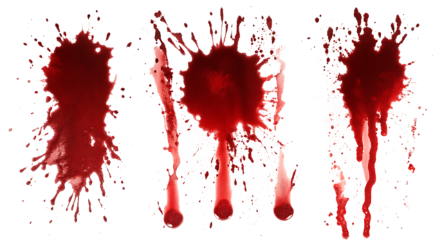 Three blood splatter patterns isolated on a white background