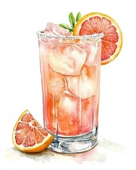 Watercolor illustration of a grapefruit cocktail (1)
