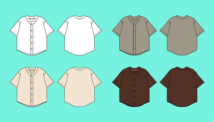 Unisex Baseball Jersey colour way sets fashion flat sketch CAD mockup.