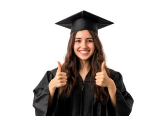 Happy Graduate Girl Showing Thumbs Up isolated on transparent background