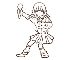 カラオケマイクを持ち楽しむ制服の女子高生