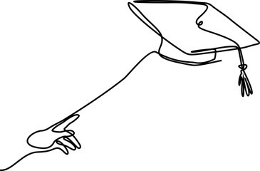 Hand Trowing Graduation Cap Line Art